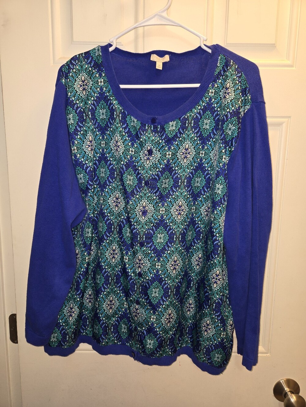 Blue Patterned Long-Sleeve Women's Top